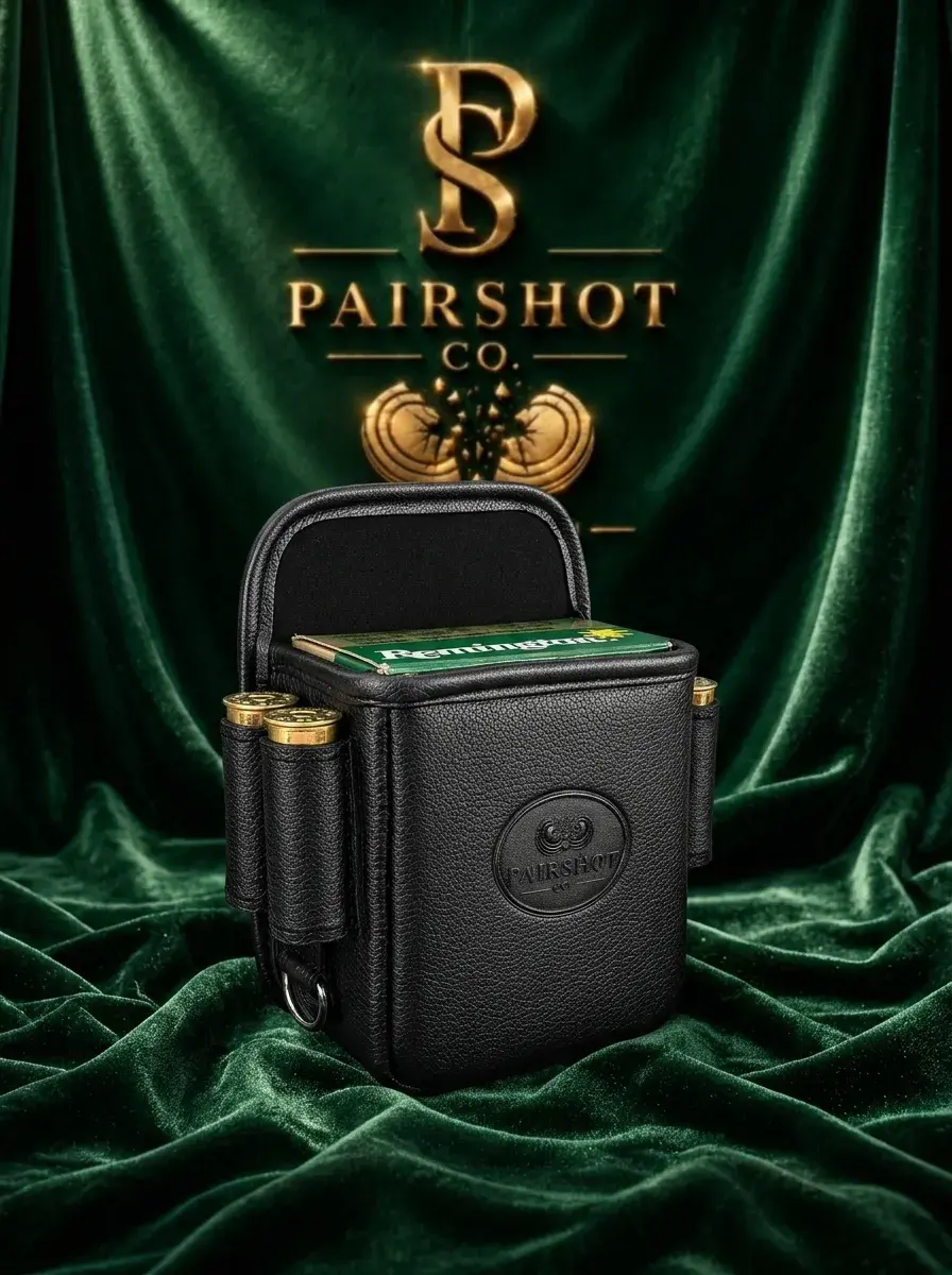 The Onyx Shell Pouch — Black pebbled leather · debossed crest